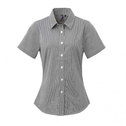 Premier PR321 Women's Microcheck (Gingham) short sleeve cotton shirt