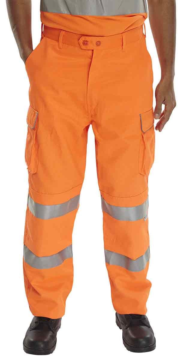 Leo Kingford Orange HiVis Stretch Cargo Trousers  redoakdirectcom