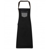 Premier PR136 Division waxed-look denim bib apron with faux leather